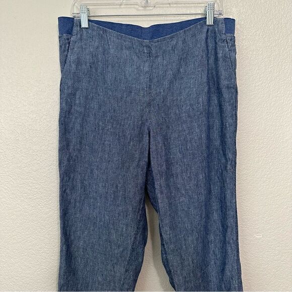 J. Jill 100% Linen Blue Chambray Pull On Ankle Pants - Picture 3 of 12